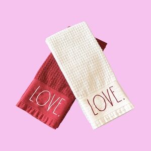 Rae Dunn “LOVE.” Kitchen Towel Set of 2 Red & White Waffle Weave 100% Cotton